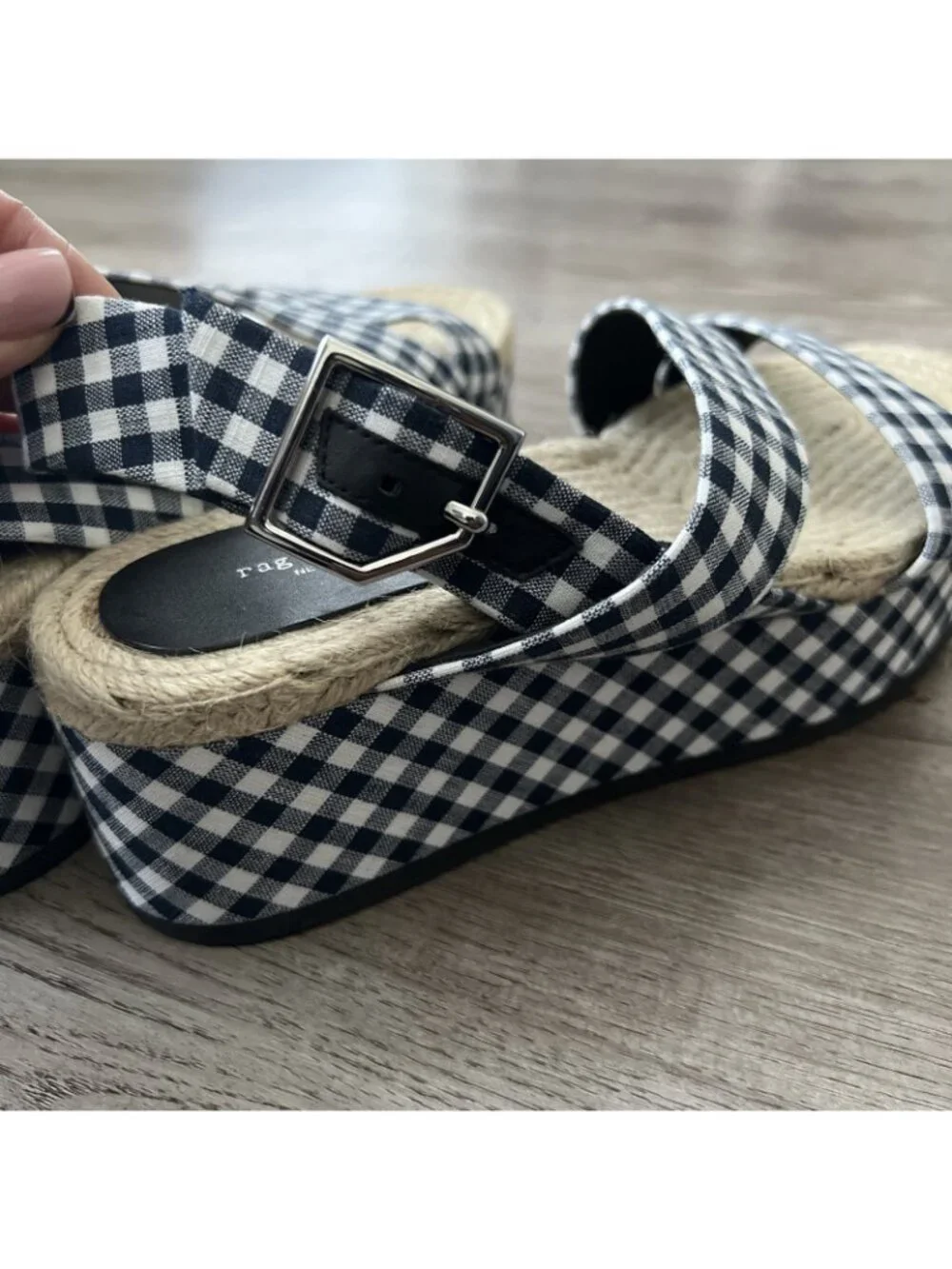 Rag‎ & Bone Megan Gingham Canvas Platform Sandal Navy White Womens 7 EU 37 New